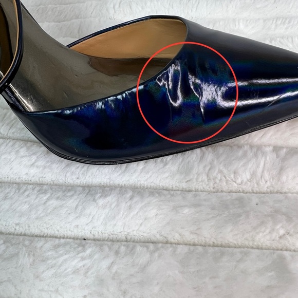 100%Authentic Badgley Mischka Blue Holographic pointy Toe ankle strap Heel Sz 10 - Picture 4 of 6